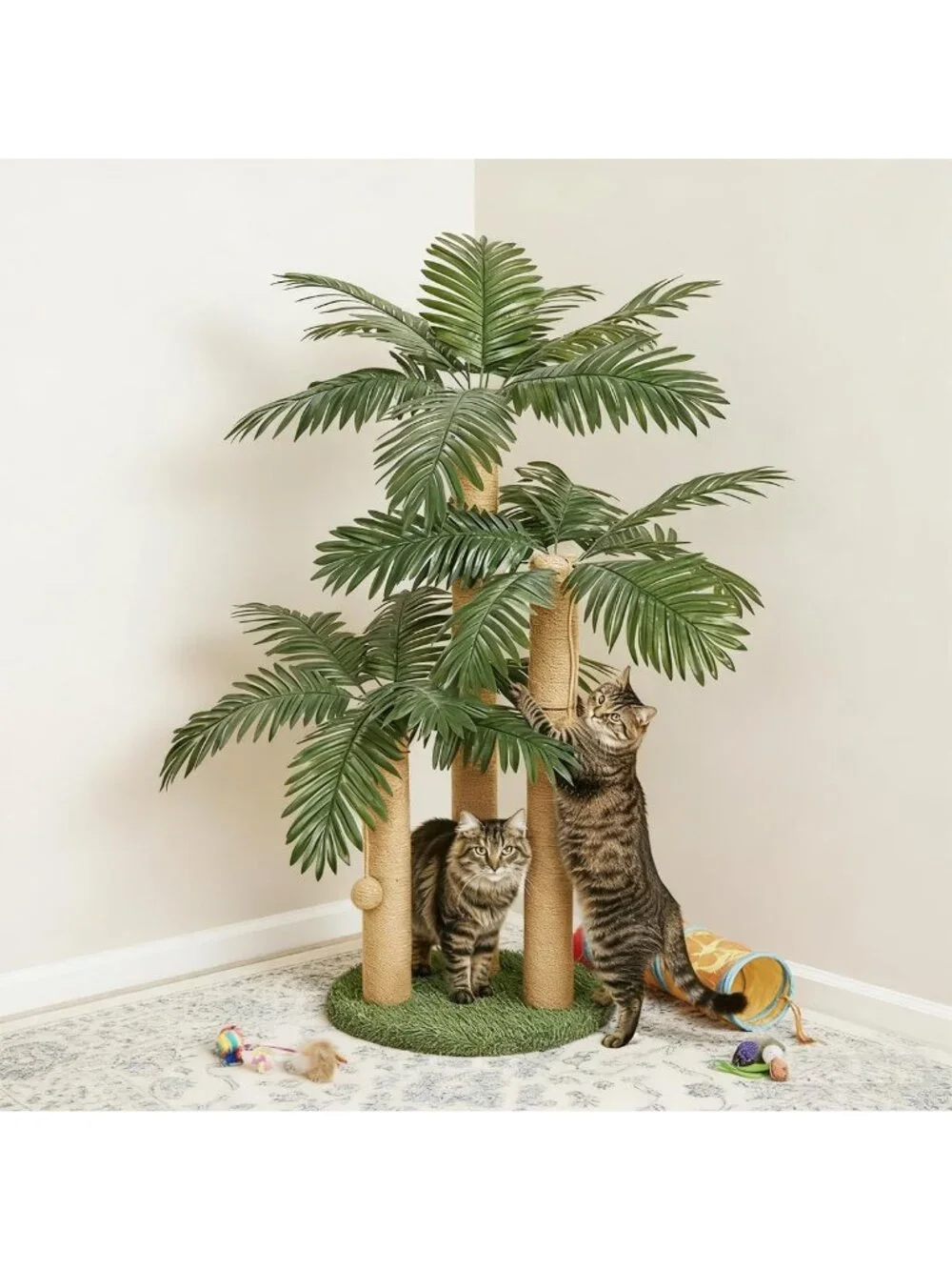 31.5-Inch Cat Scratching Post Tree with 3 Poles & 2 Dangling Balls for Indoor